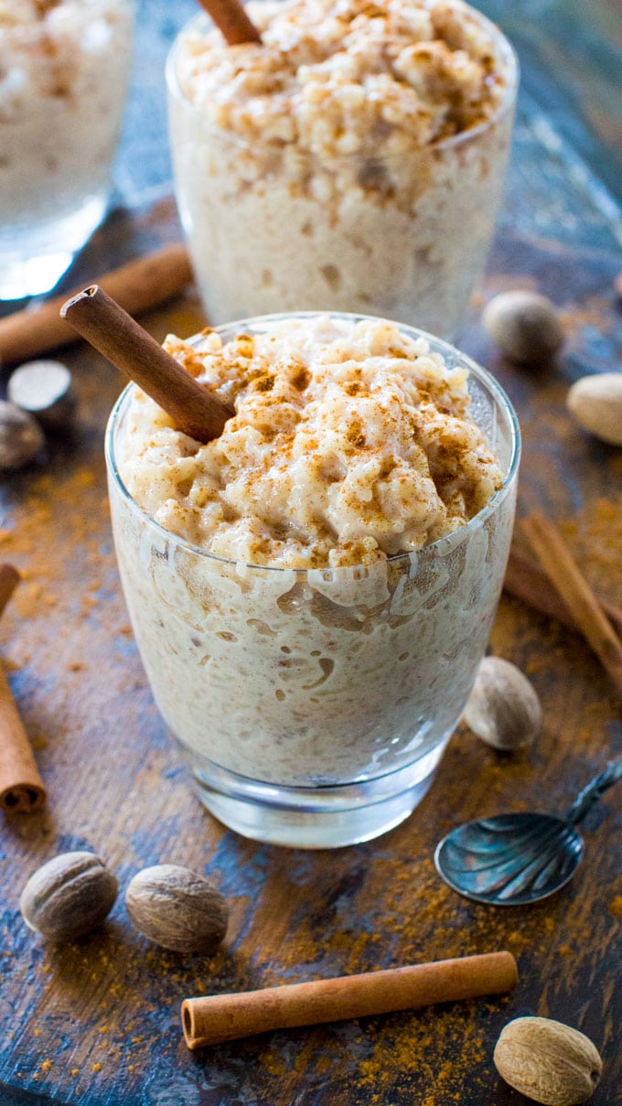 Image of instant pot rice pudding with cinnamon.