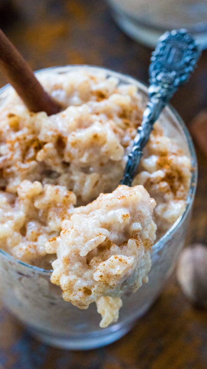 homemade rice pudding in a serving glass.