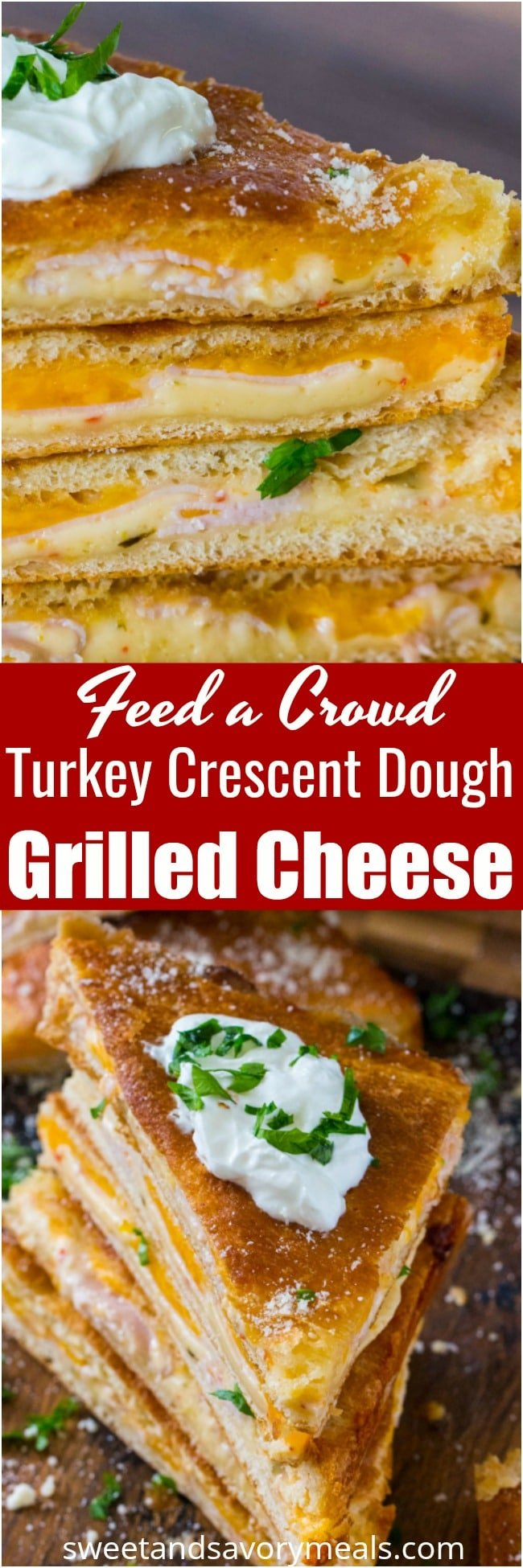 Baked Turkey Grilled Cheese made easy to cook in a large batch using crescent dough sheets. Delicious and fit to feed a crowd with minimum effort!