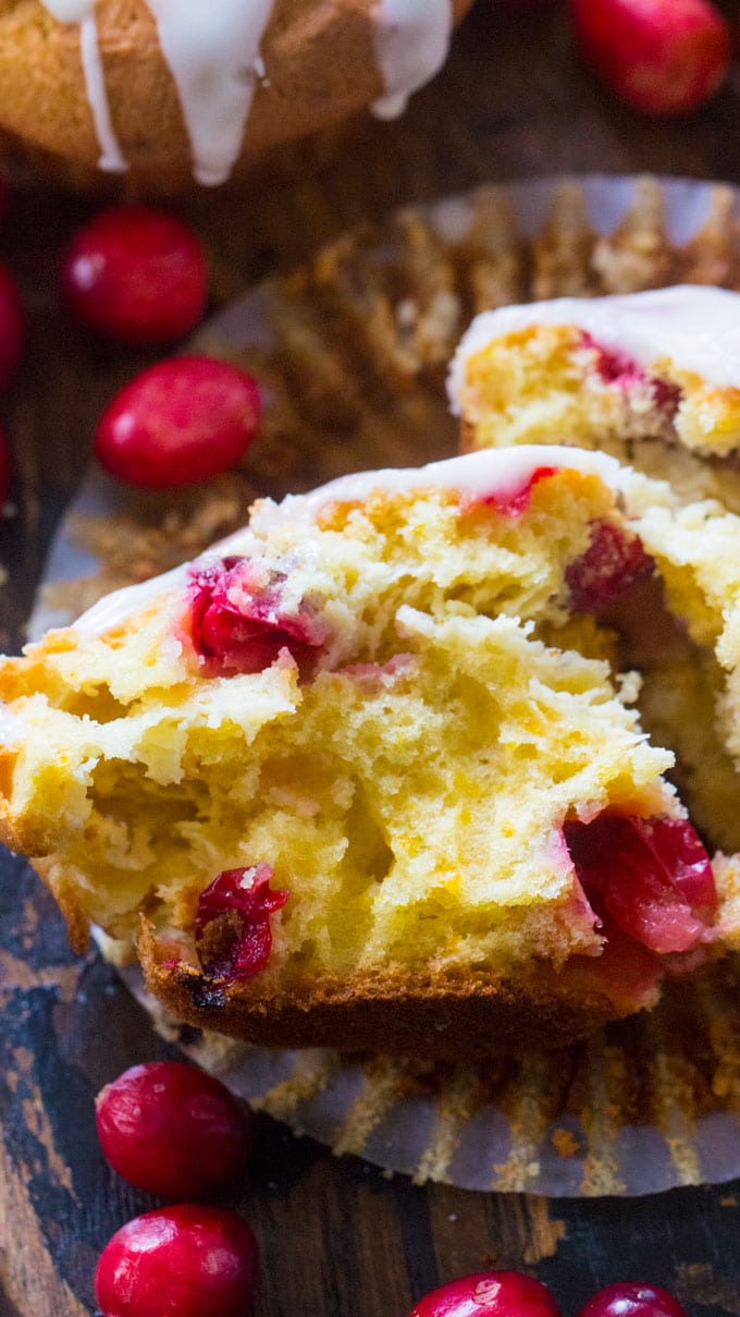 cranberry orange muffin fluffy interior with fresh juicy cranberries