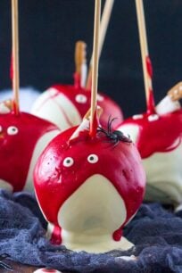 Bloody Halloween Desserts like these Chocolate Dipped Apples, are a fun and easy way to take your Halloween treats to a new scary, delicious and fun level!
