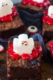 Bloody Halloween Desserts like these Brownie Ghost Graves, are a fun and easy way to take your Halloween treats to a new scary, delicious and fun level!