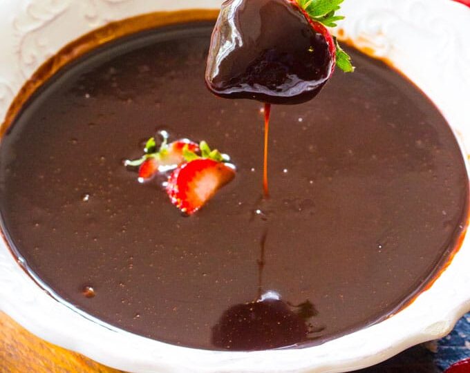 Slow Cooker Chocolate Fondue is rich, smooth and luxurious. Easy to make in the slow cooker and serve with your favorite dippers.