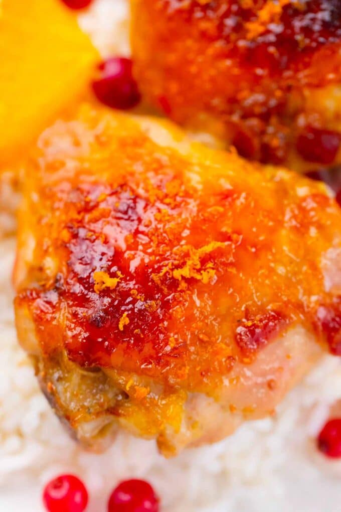 crispy oven baked cranberry orange chicken thighs