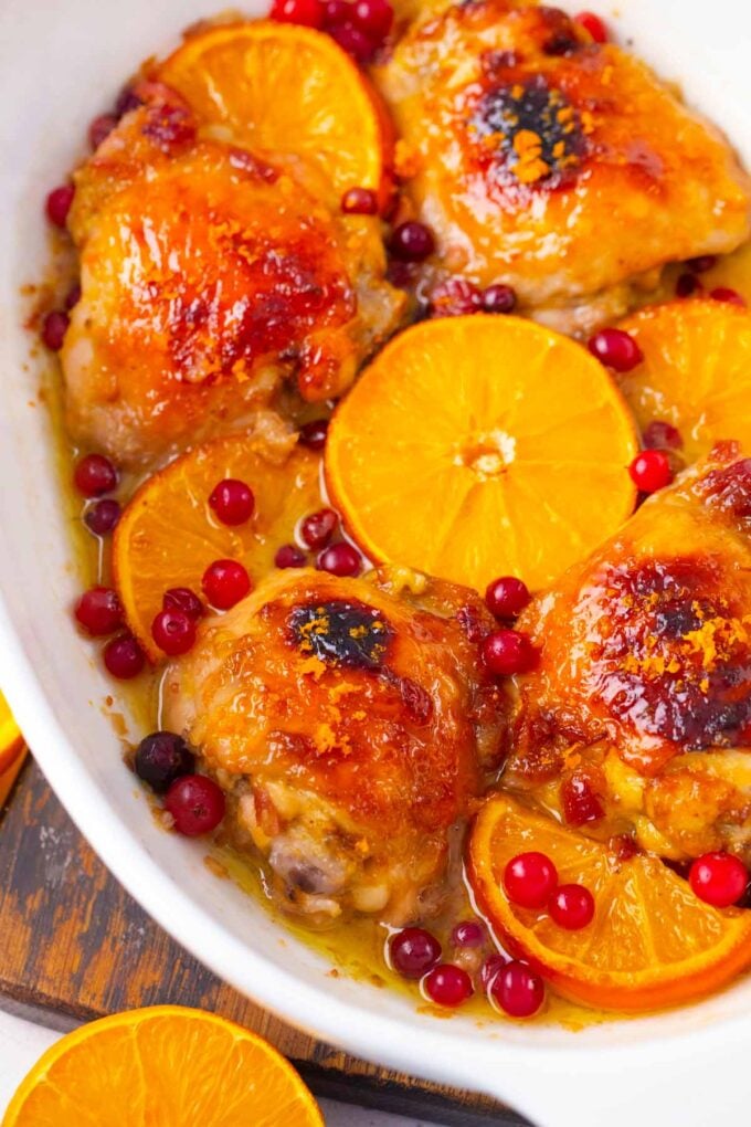 crispy oven baked cranberry orange chicken thighs