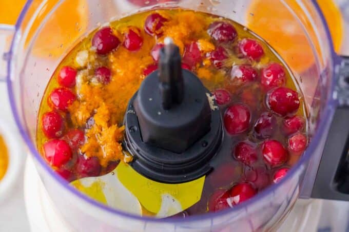 cranberry orange sauce ingredients in a food processor