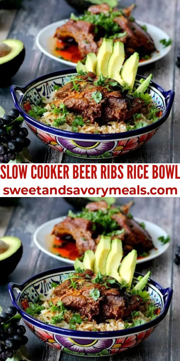 easy slow cooker beer ribs rice bowl pin