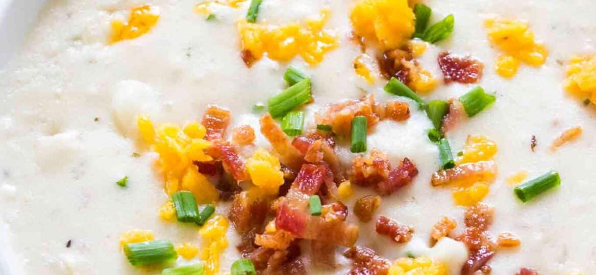 Panera Bread Baked Potato Soup Copycat is the famous chain's comforting soup made easy at home. Serve topped with bacon and crusty bread.