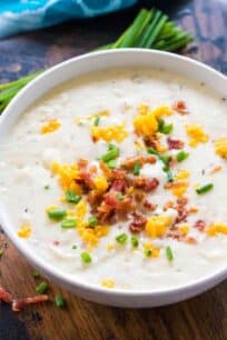 Panera Bread Baked Potato Soup Copycat is the famous chain's comforting soup made easy at home. Serve topped with bacon and crusty bread.