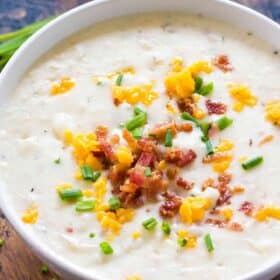 Panera Bread Baked Potato Soup Copycat is the famous chain's comforting soup made easy at home. Serve topped with bacon and crusty bread.