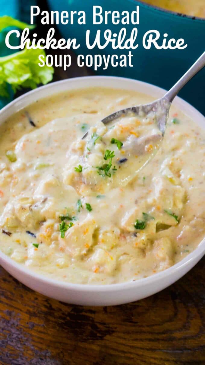 homemade chicken wild rice soup in a white bowl