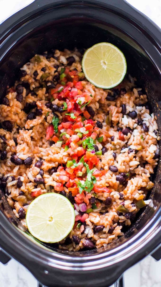 Image of slow cooker rice and beans with lime.