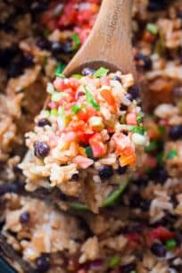 Easy Slow Cooker Rice and Beans is the perfect side dish or vegetarian meal you can make in the slow cooker with just a few ingredients.