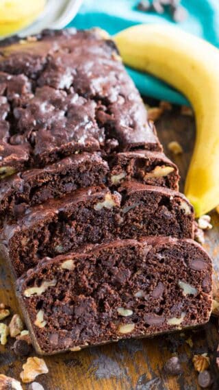 Chocolate Banana Bread is the best banana bread you will ever have! Incredibly tender, moist and flavorful, loaded with chocolate chips and crunchy walnuts!