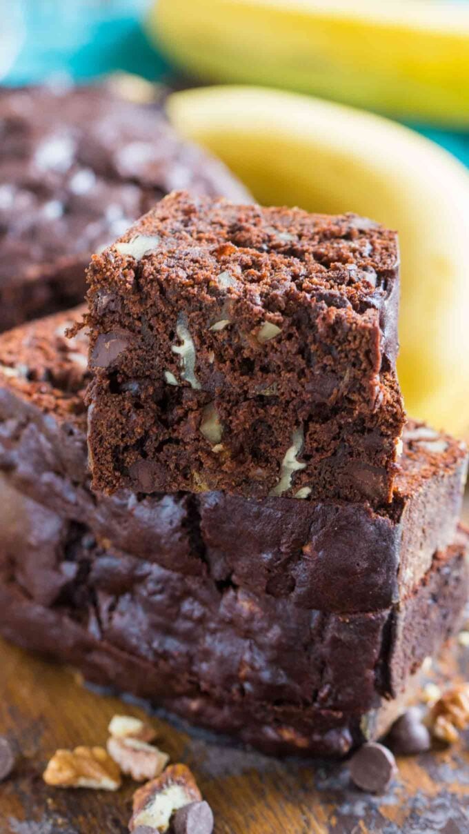 chocolate banana bread chunks stalked