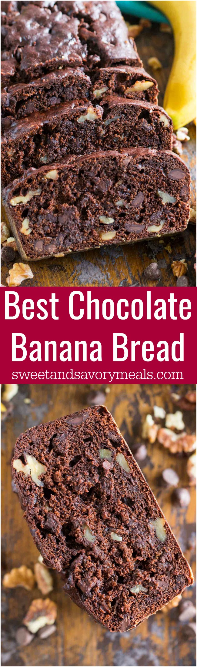 photo collage of the best chocolate banana bread for Pinterest