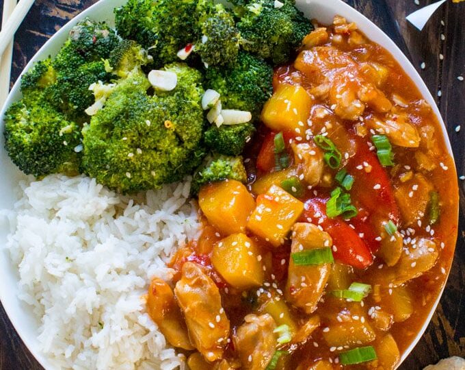 Instant Pot Sweet and Sour Chicken is made with sweet pineapple and bell pepper and it tastes a hundred times better than takeout!