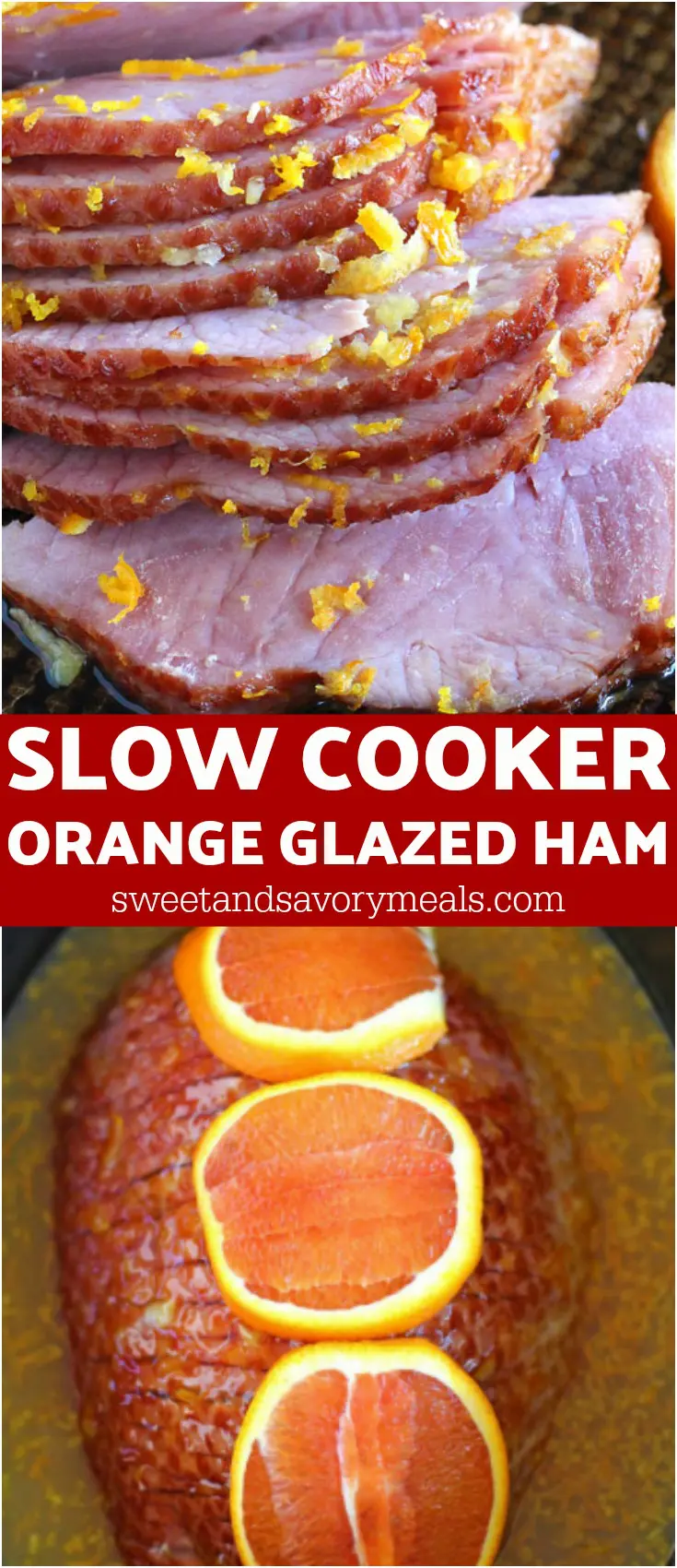 Slow cooker brown sugar ham with orange glaze.