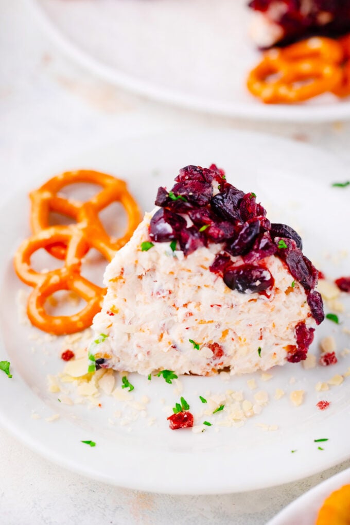 A bite of bacon and cheese cheese ball.