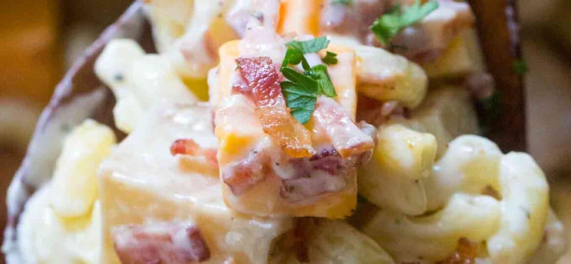 Loaded Baked Potato Salad is the perfect meal to bring to a potluck or to make for a party! Delicious, packed with baked potatoes, cheese and bacon!