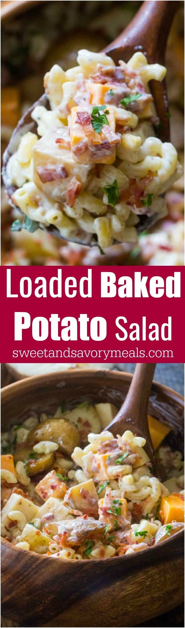 Loaded Baked Potato Salad is the perfect meal to bring to a potluck or to make for a party! Delicious, packed with baked potatoes, cheese and bacon!
