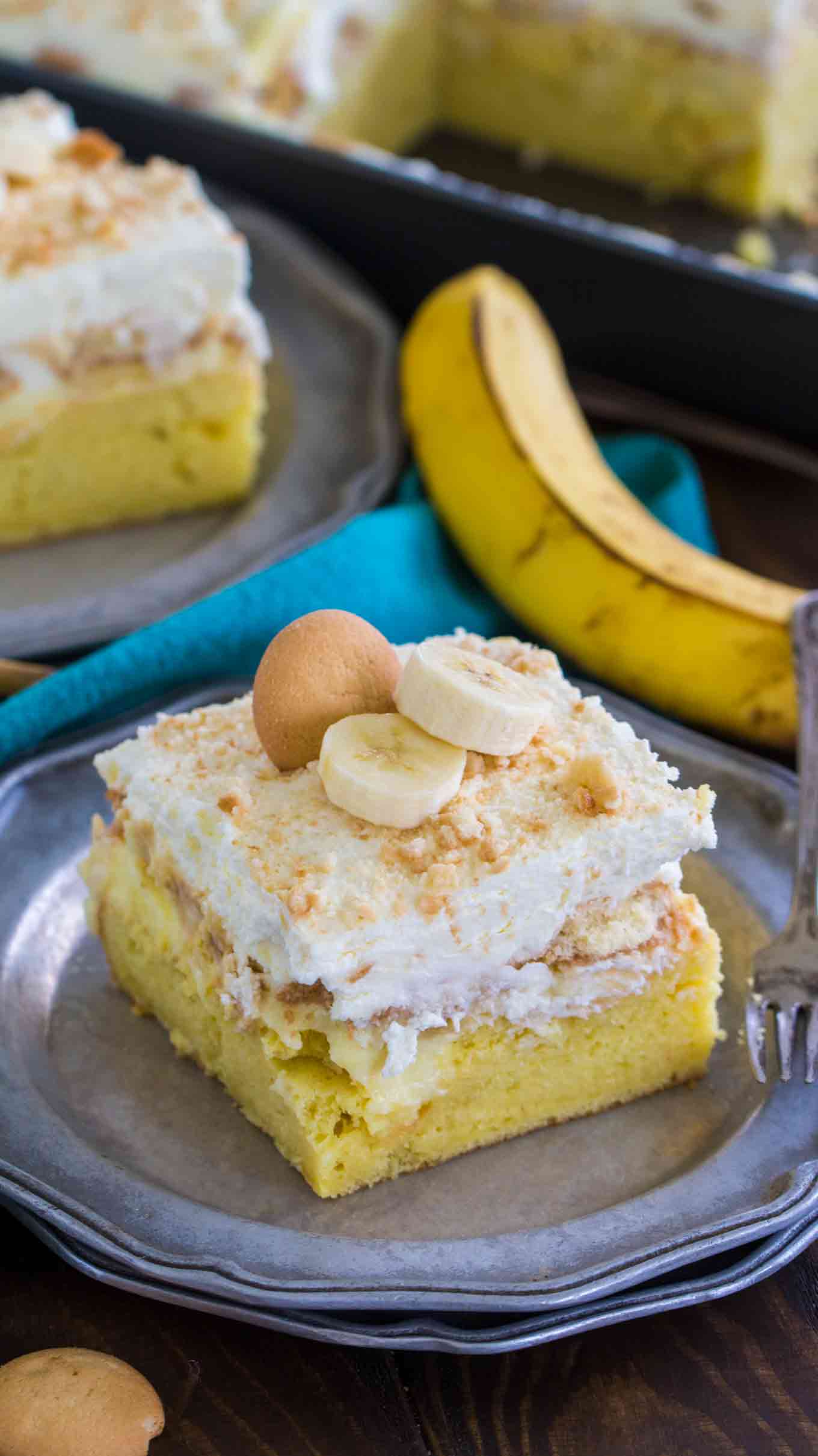 Banana Pudding Poke Cake Slice