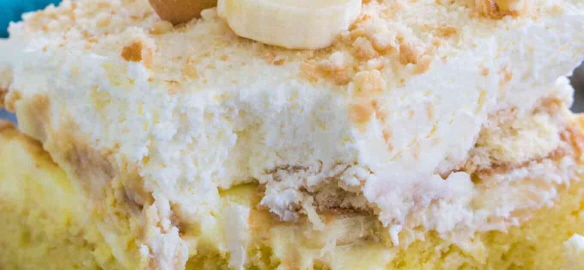 Banana Pudding Poke Cake with Whipped Cream Frosting