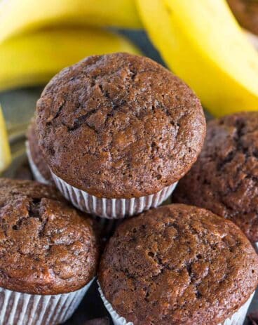 Chocolate Banana Muffins are the best way to use over ripe bananas. The muffins are very easy to make, soft, chocolaty and full of flavor.
