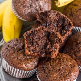 Best Chocolate Banana Muffins are the best way to use over ripe bananas. The muffins are easy to make, soft, chocolaty and full of flavor.