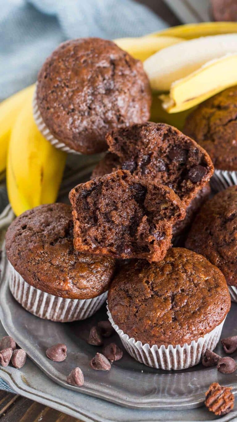 Best Chocolate Banana Muffins are the best way to use over ripe bananas. The muffins are easy to make, soft, chocolaty and full of flavor.