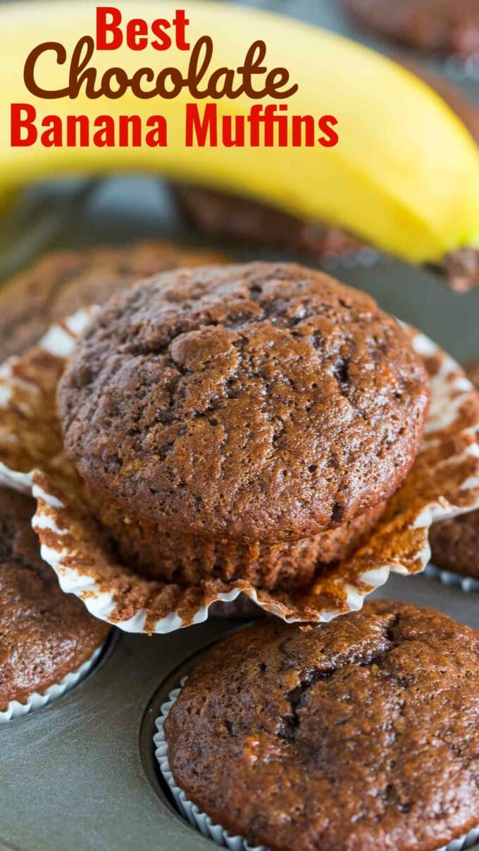 Image of homemade chocolate banana muffins.