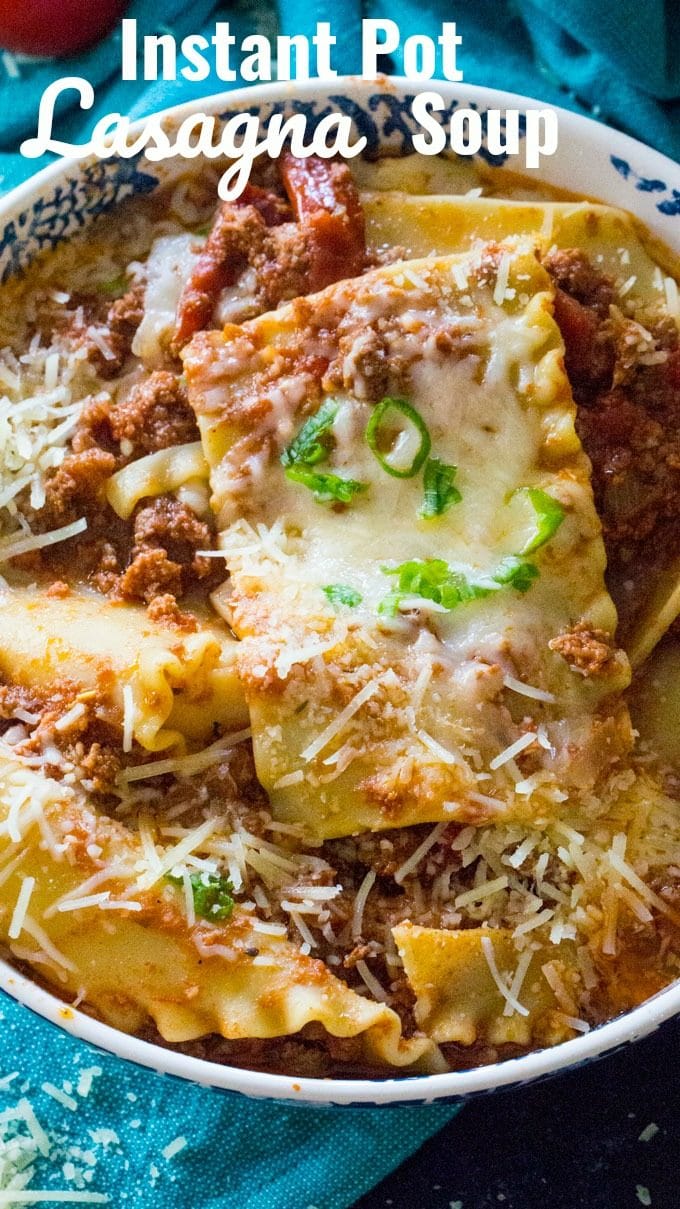 Instant Pot Lasagna Soup is an easy and flavorful meal made in the Instant Pot with ground beef, Italian spices and a tasty tomato sauce. #soup #instantpot #Italianrecipes #pressurecooker #sweetandsavorymeals Instant Pot Lasagna Soup