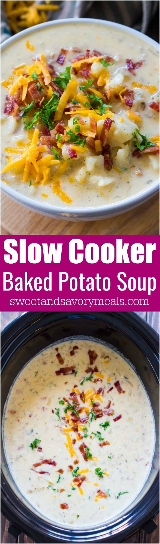 photo collage of slow cooker baked potato soup for pinterest