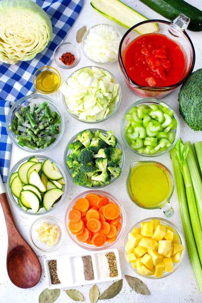 instant pot weight loss soup ingredients in bowls on a table