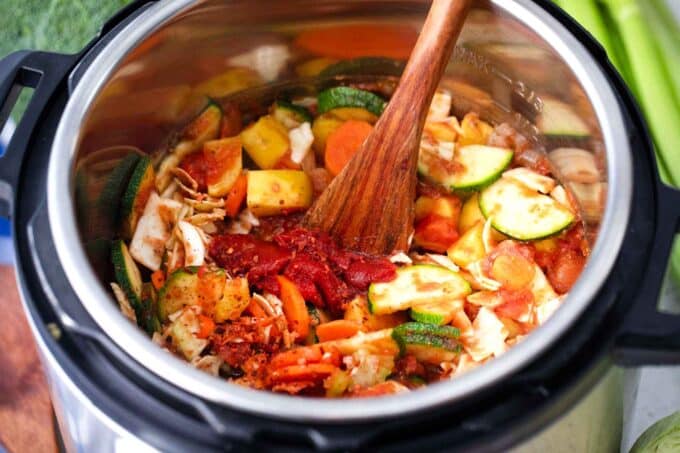 veggies and tomato paste in the instant pot