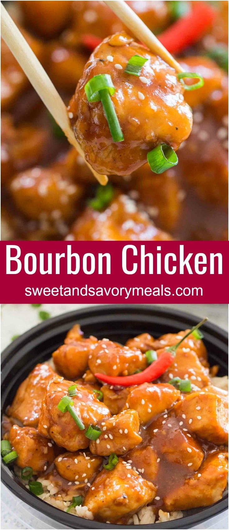 Spicy Bourbon Chicken is perfectly sweet, sticky and spicy, made in just one pan for a quick weeknight dinner with tasty leftovers.