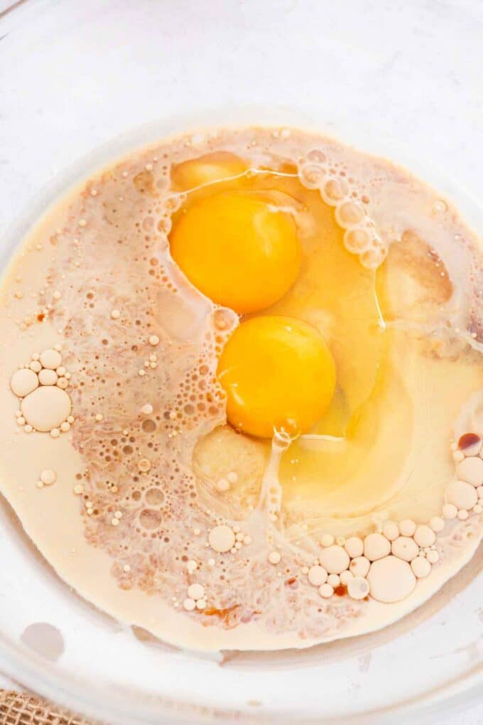 eggs, oil and Baileys in a bowl