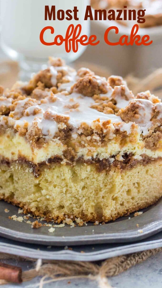 image of coffee cake with a cheesecake layer and topped with cinnamon streusel 