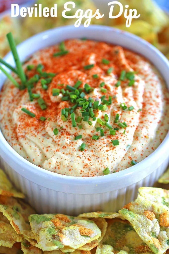 Deviled eggs dip with chives photo.