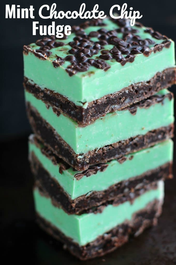 Mint Chocolate Chip Fudge topped with mini chocolate chips