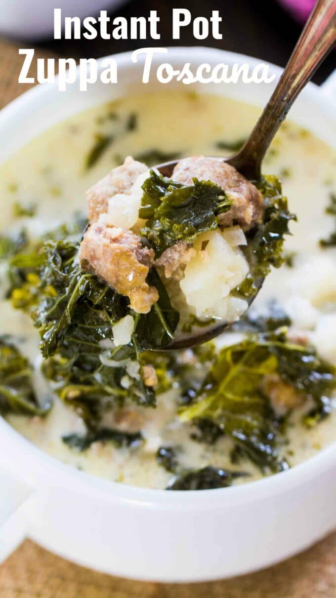 a bowl of pressure cooker zuppa toscana