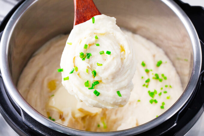A spoonful or rich Instant Pot mashed potatoes.