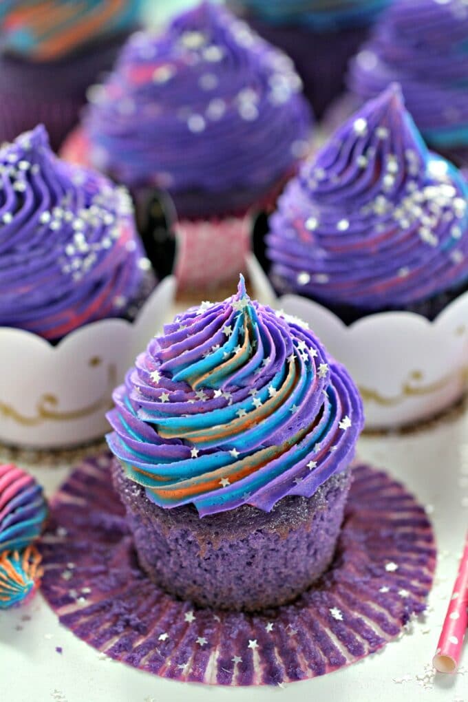 Image of unicorn cupcakes with unicorn buttercream frosting.