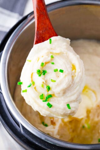 A spoonful of creamy Instant Pot mashed potatoes.