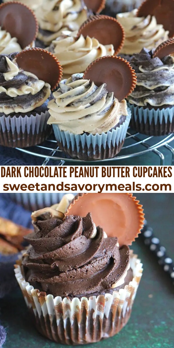 easy dark chocolate peanut butter cupcakes pin