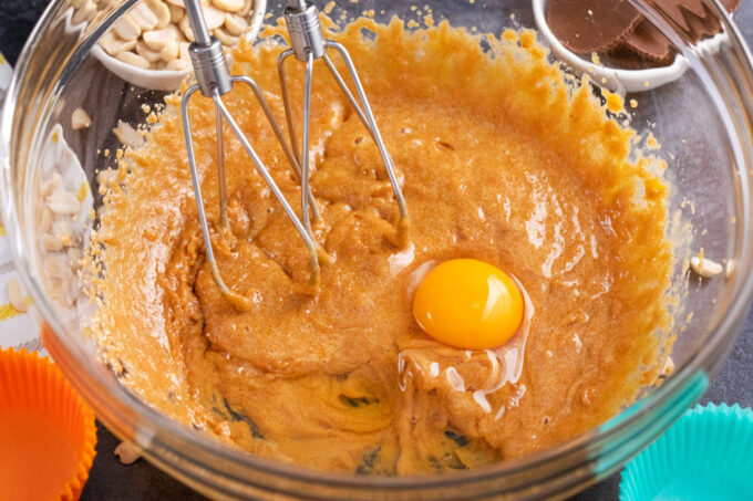 Wet ingredients for chocolate cupcakes.