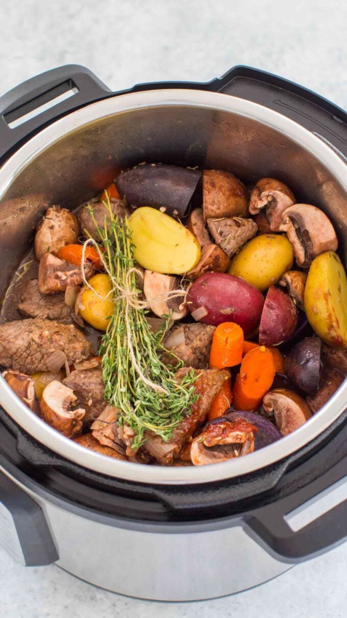 instant pot beef bourguignon with fresh thyme