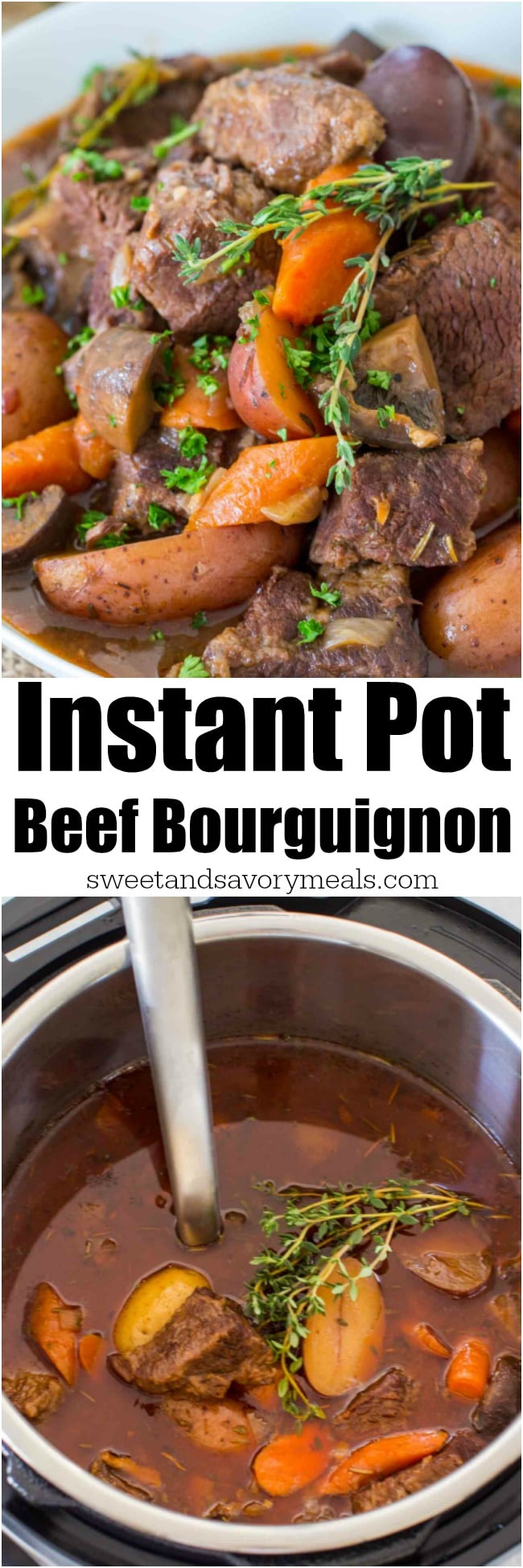 Photo collage of Instant Pot Beef Bourguignon for Pinterest.