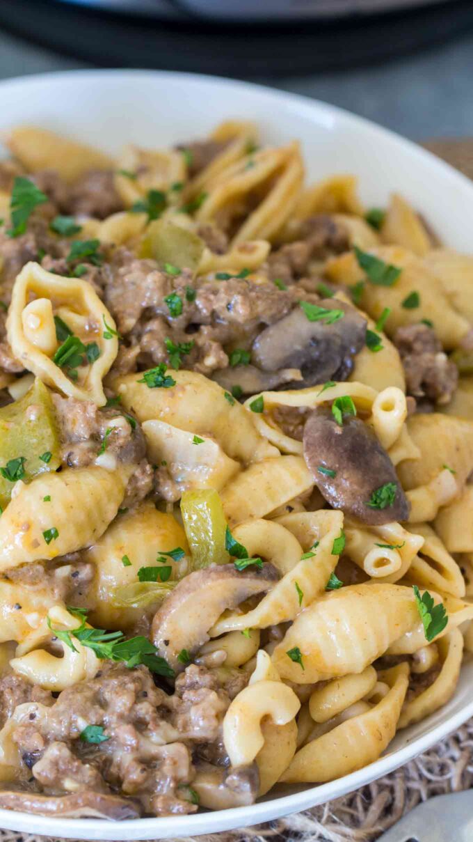 Instant Pot Philly Cheesesteak Pasta - Chase Laughter