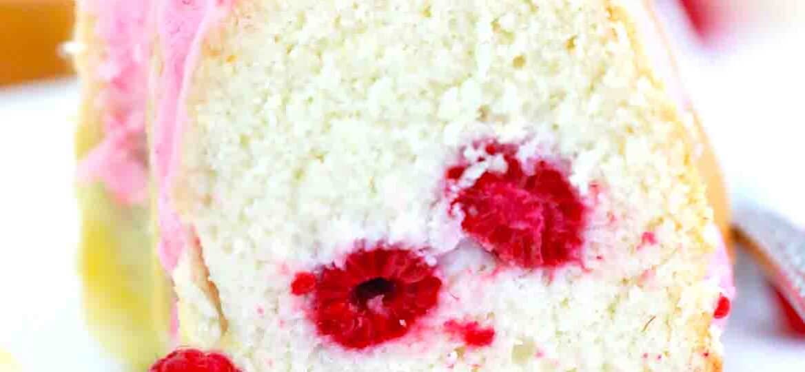 slice of fresh raspberry angel food cake